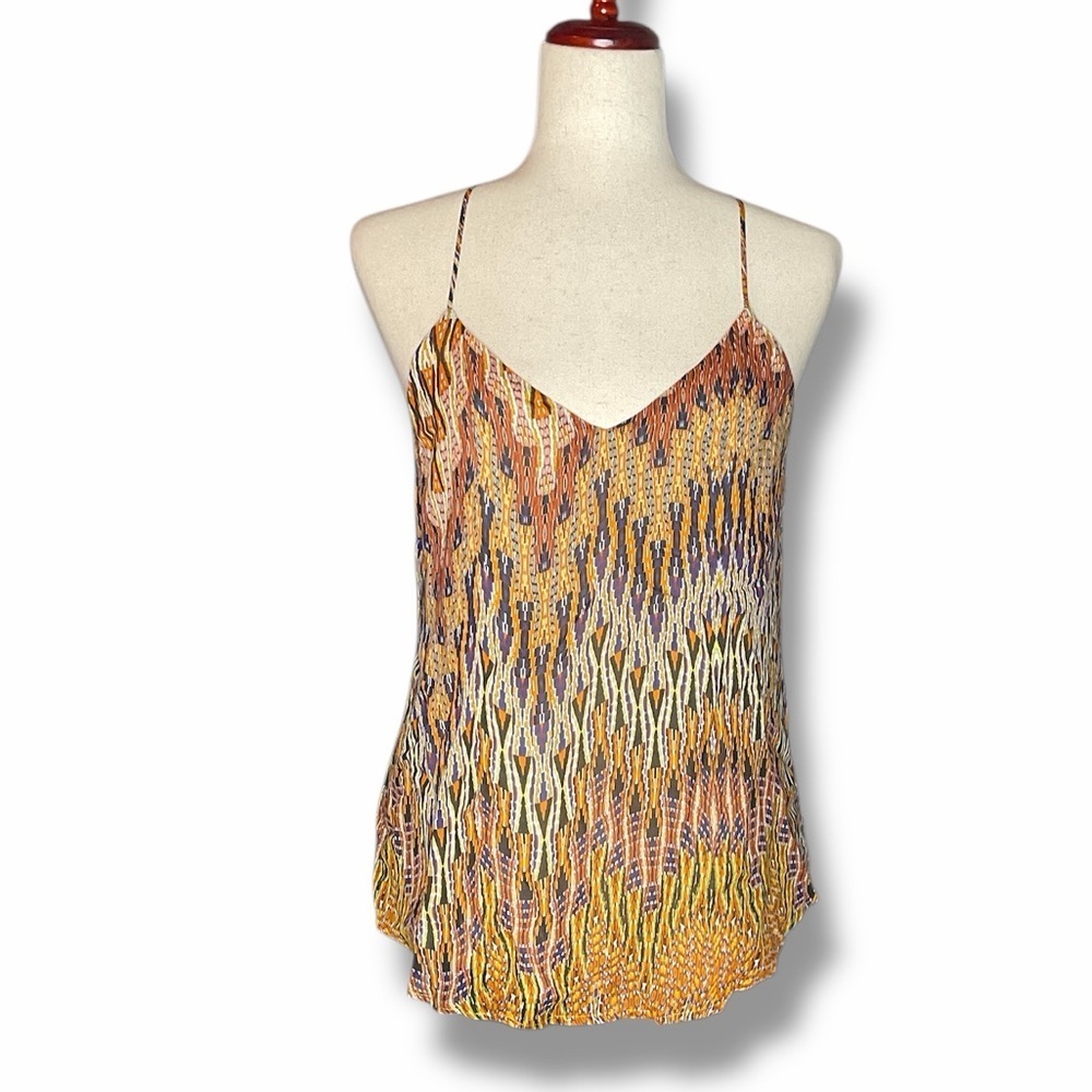 Lavender Brown Orange Multi Abstract Print Racerback Sleeveless Top Size XSmall